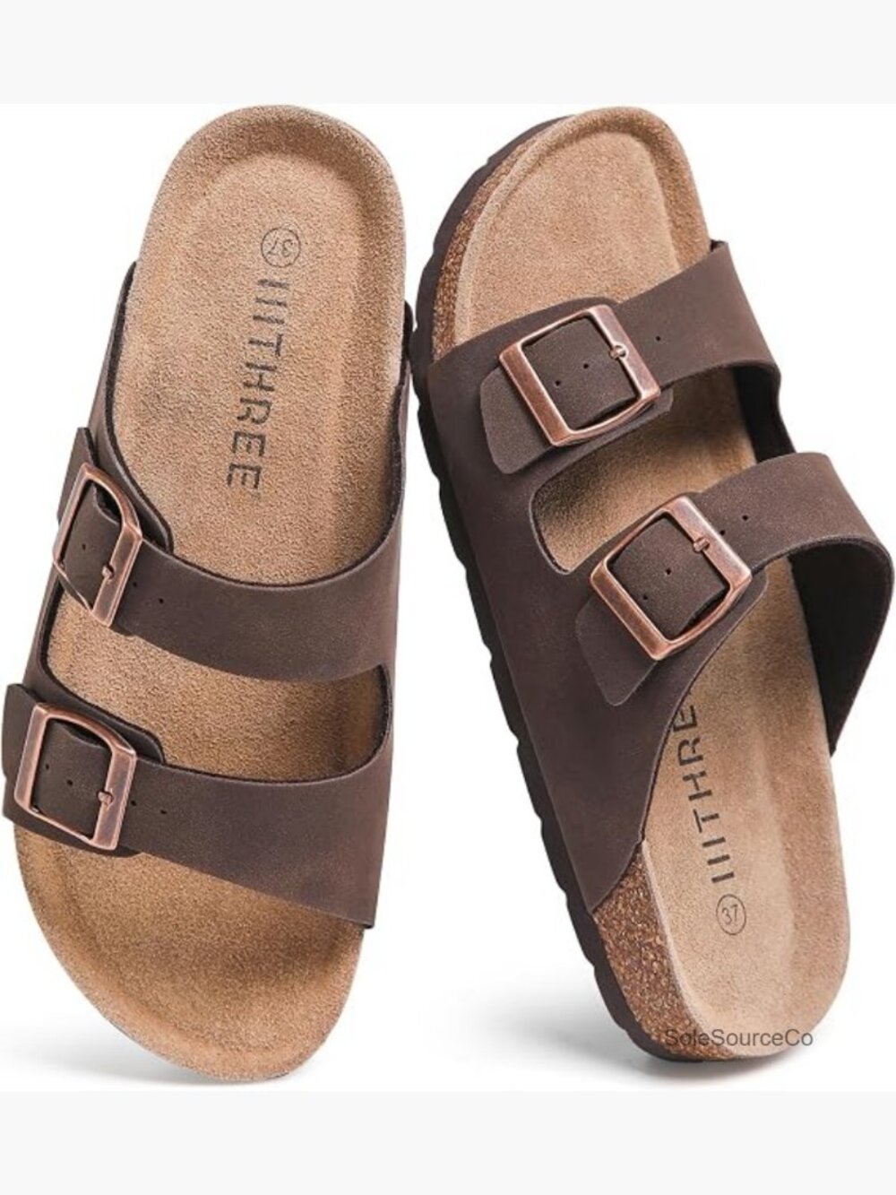 Womens Cork Footbed Slide Sandals Arch Support Two Strap Flat